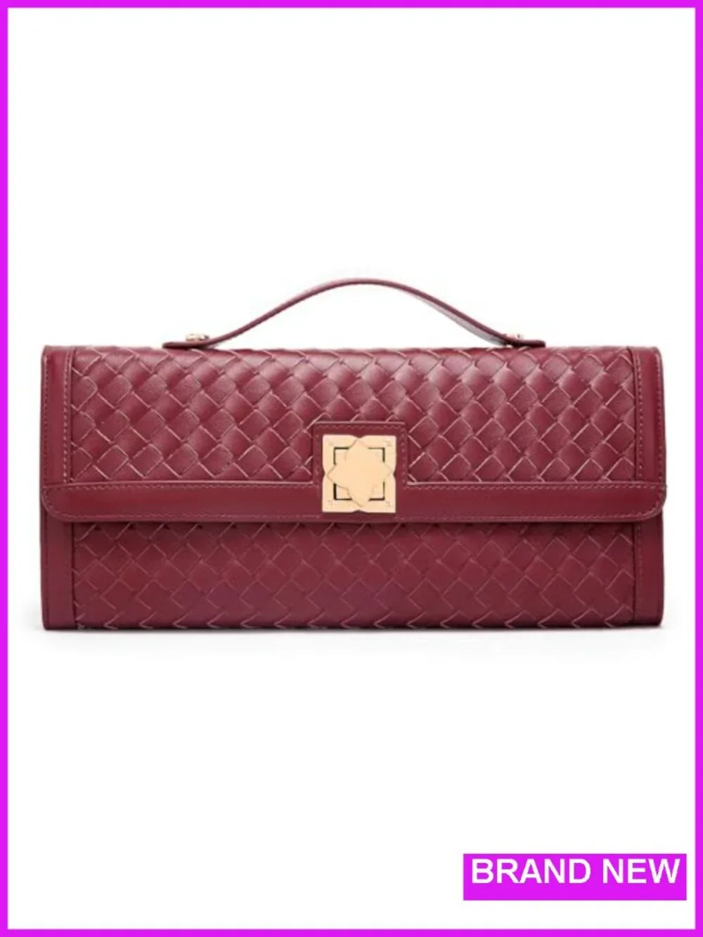 Hand-Woven Vegan Leather Clutch with Butterfly Lock for Wedding